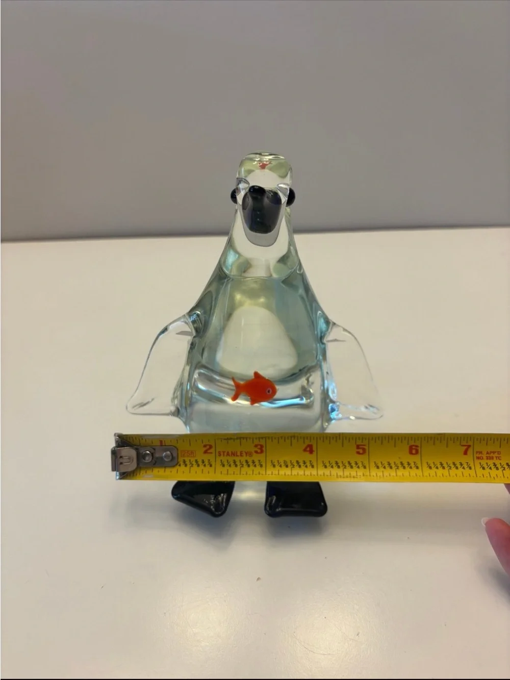 Clear Glass Penguin Fish Ornament with Orange Accent